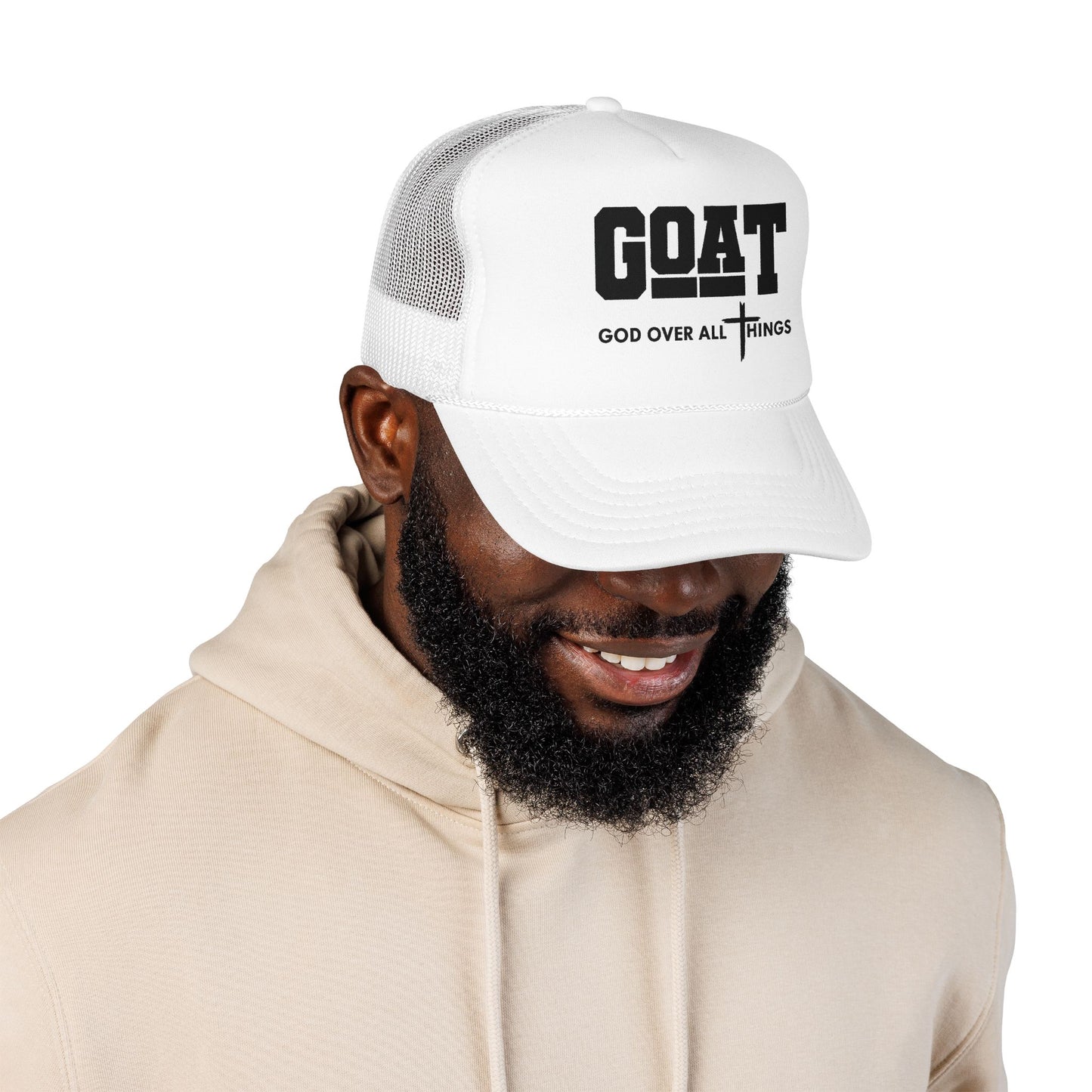 GOAT Trucker Hat –'God Over All Things' Vintage Foam Mesh Cap