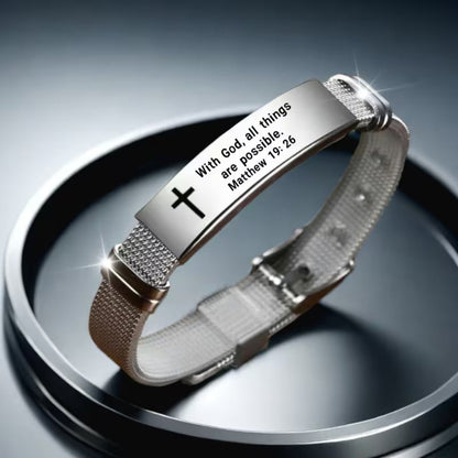 Matthew 19:26 Scripture Bracelet — "With God, All Things Are Possible" | Adjustable Faith Bracelet