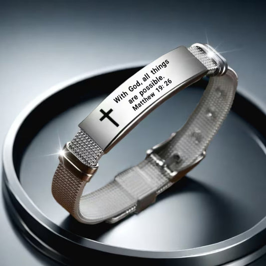 Matthew 19:26 Scripture Bracelet — "With God, All Things Are Possible" | Adjustable Faith Bracelet