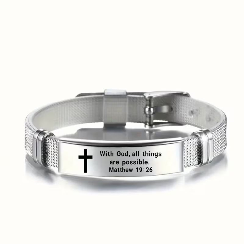 Matthew 19:26 Scripture Bracelet — "With God, All Things Are Possible" | Adjustable Faith Bracelet