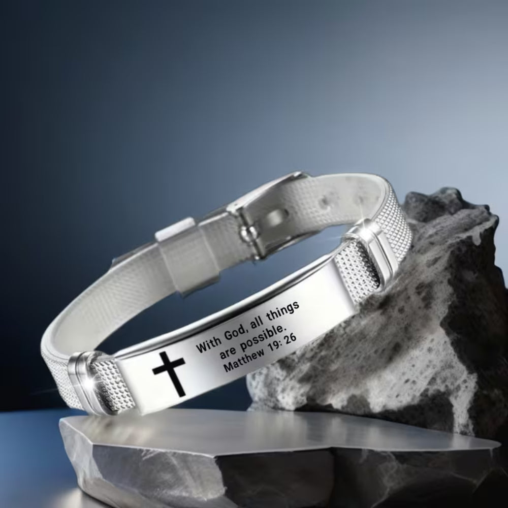 Matthew 19:26 Scripture Bracelet — "With God, All Things Are Possible" | Adjustable Faith Bracelet