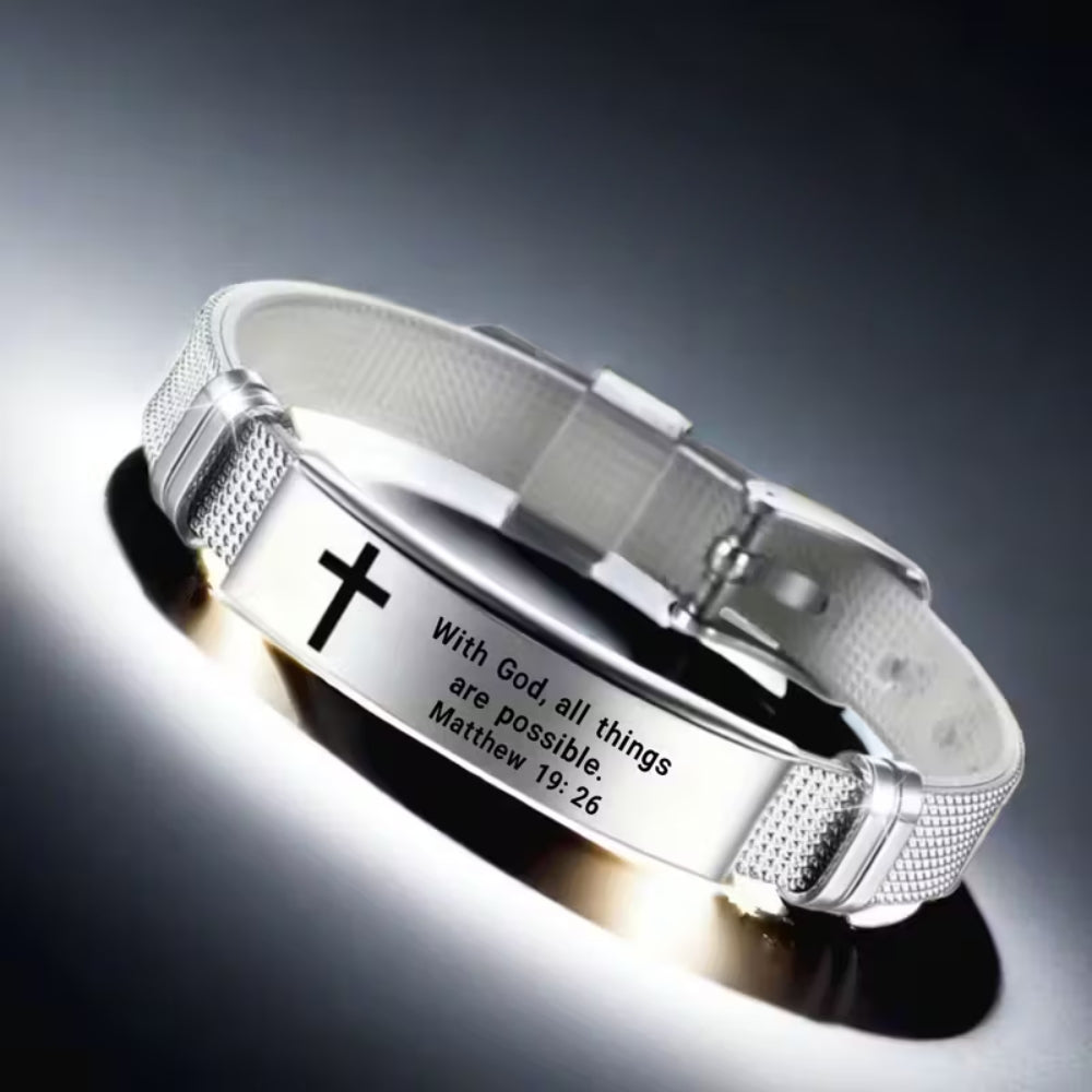 Matthew 19:26 Scripture Bracelet — "With God, All Things Are Possible" | Adjustable Faith Bracelet