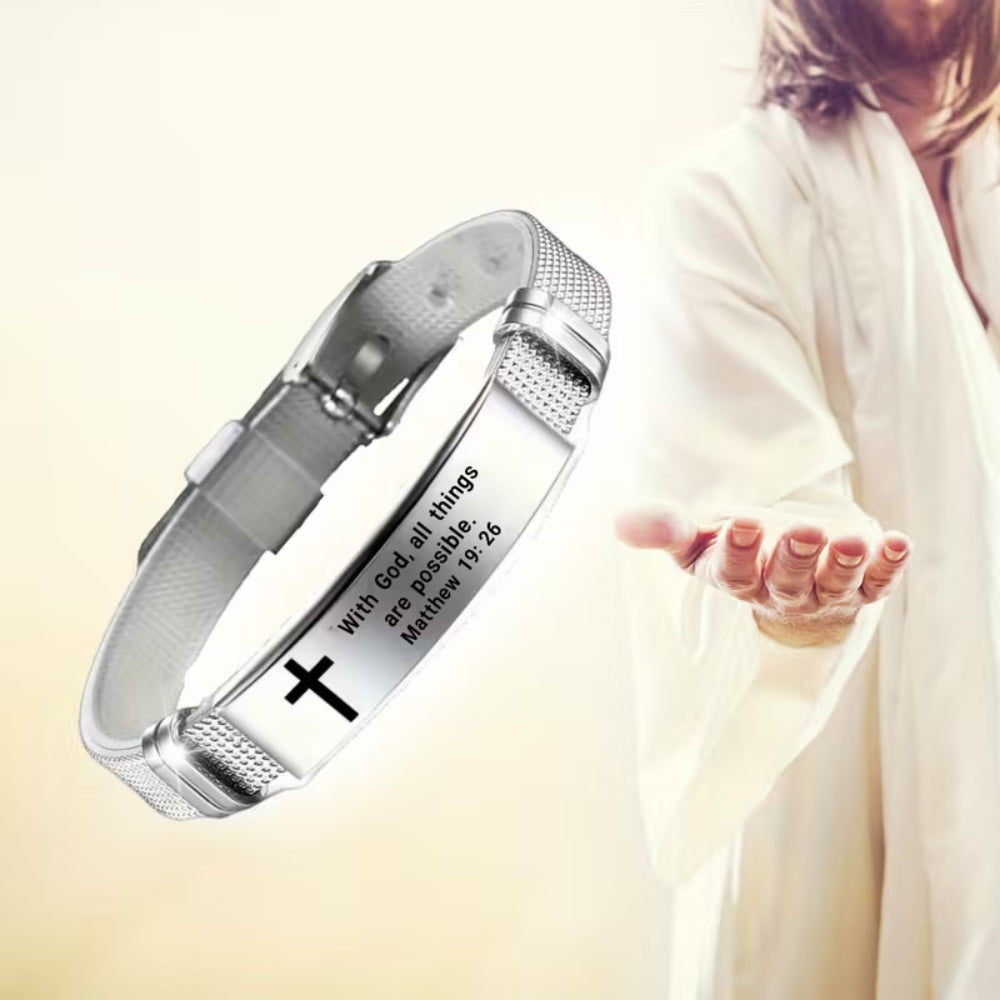 Matthew 19:26 Scripture Bracelet — "With God, All Things Are Possible" | Adjustable Faith Bracelet