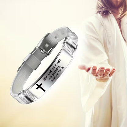 Matthew 19:26 Scripture Bracelet — "With God, All Things Are Possible" | Adjustable Faith Bracelet