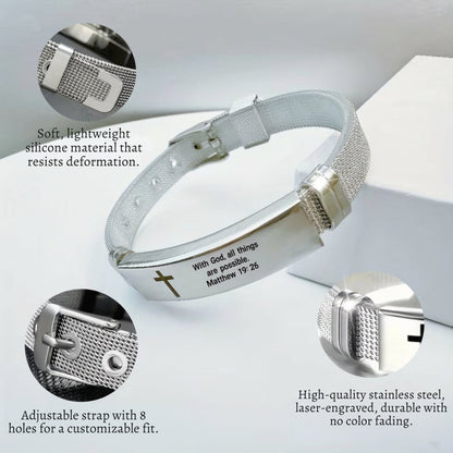 Matthew 19:26 Scripture Bracelet — "With God, All Things Are Possible" | Adjustable Faith Bracelet