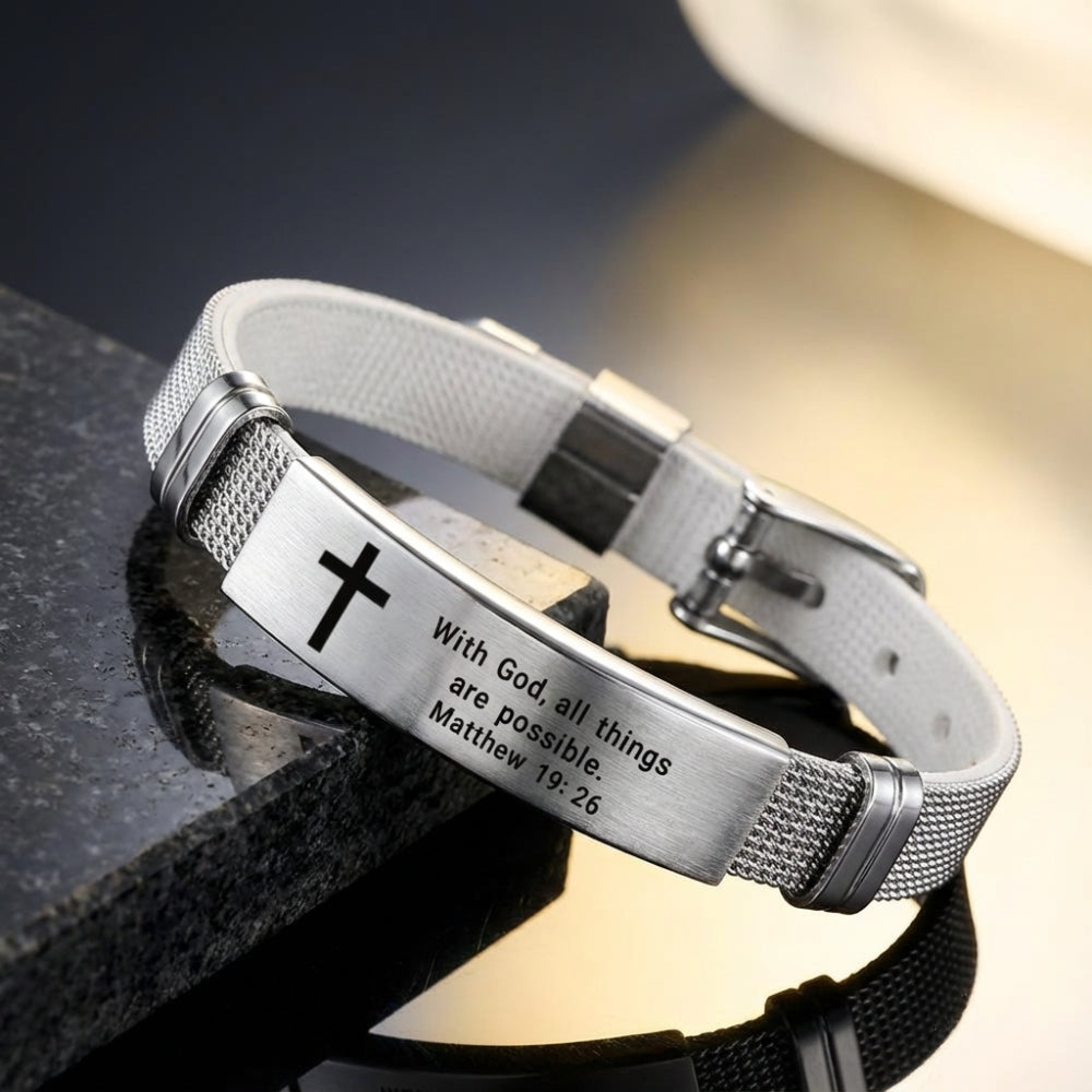 Matthew 19:26 Scripture Bracelet — "With God, All Things Are Possible" | Adjustable Faith Bracelet