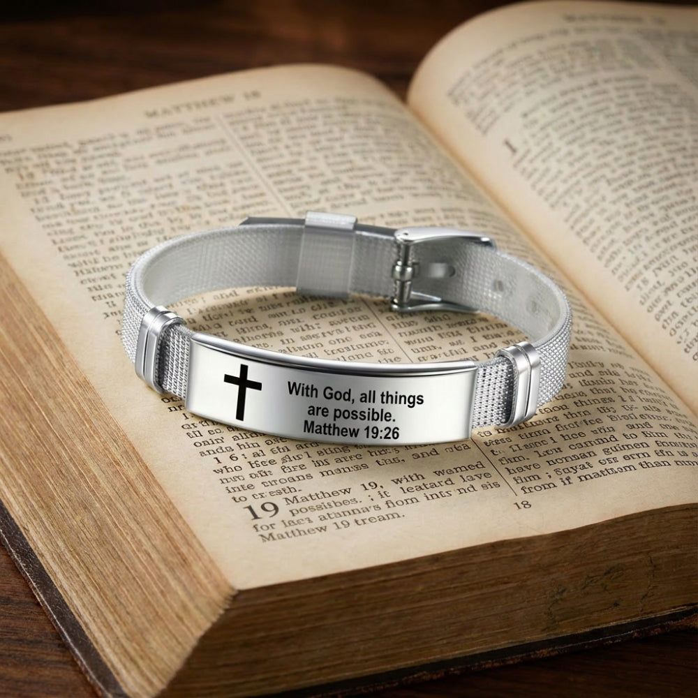 Matthew 19:26 Scripture Bracelet — "With God, All Things Are Possible" | Adjustable Faith Bracelet
