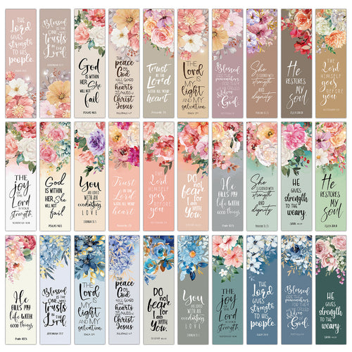30pcs Flower Design Inspirational Bible Verse Bookmarks