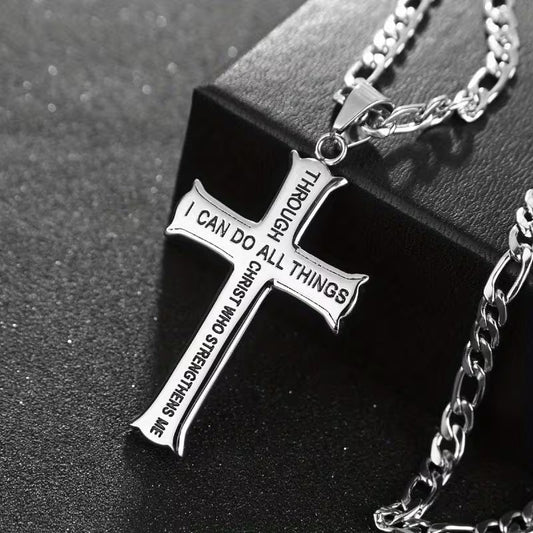 Philippians 4:13 Cross Necklace — "I Can Do All Things Through Christ" | Silver Scripture Pendant